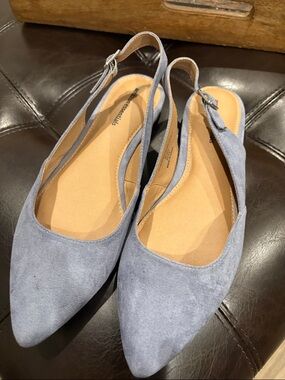 Amazon Light Blue Suede Pointed Slingback Flats